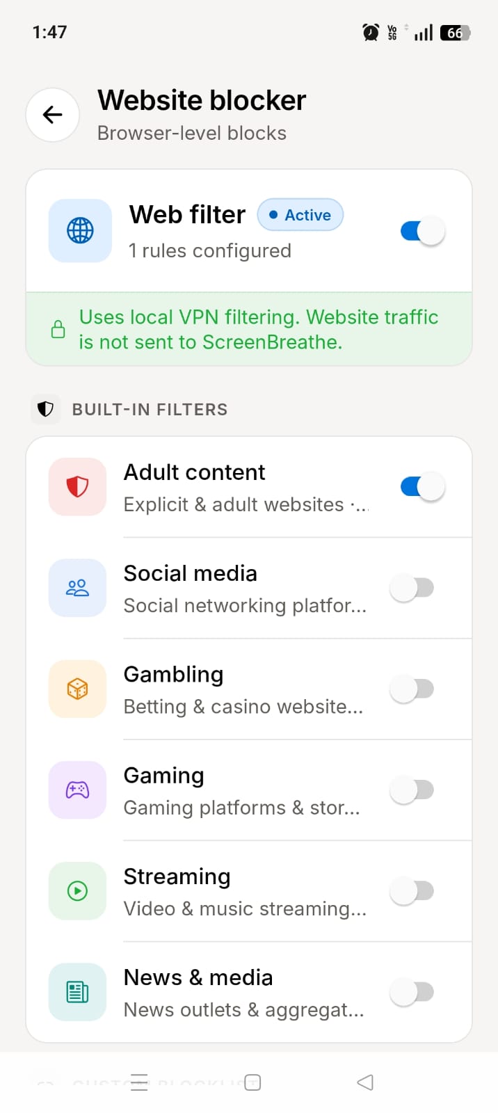 ScreenBreathe website blocker settings for restricting distracting domains